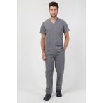 Unisex Doktor Hemşire Diş Hekimi Sağlıkçı Nöbet V Yaka Forma Takım Gri