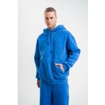 Unisex Double Oversize Kapşonlu Yıkamalı SweatShirt - Mavi