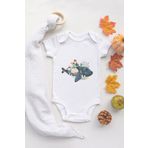 Unisex Ekru Bebek Balina Baskılı Çıtçıtlı Body 5026, 6 Ay