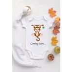 Unisex Ekru Bebek Maymun Baskılı Çıtçıtlı Body, 2-4 Yaş