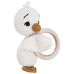 Unisex Ekru Turuncu Ördek Diş Kaşıyıcı Çıngıraklı Amigurumi Oyuncak