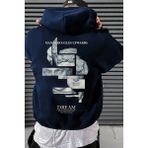 Unisex Erkek Partial Sculpture Özel Baskı Pamuklu Oversize Kapüşonlu Sweatshirt Lacivert