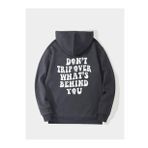 Unisex Füme Sırt Yazı Baskılı Oversize Kapşonlu Sweatshirt