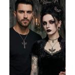 Unisex Gotik Kafatası Haç Kolye | Kırmızı & Gri Melek Kanatlı Cross Necklace | Unisex Punk Kolye | Vintage