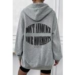 Unisex Gri Wrst Sırt Baskılı Ince Mevsimlik Kapşonlu Oversize Hırka