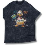Unisex I Am Fine Everything Fine Yazılı Yıkamalı T-Shirt,oversize Komik Ördek Temalı Vintage Tişört - Siyah - 2XL