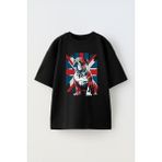 Unisex Ingiliz Köpek Tasarım Baskılı Pamuk Sıyah Oversize T-Shirt - Siyah - XL