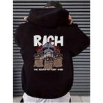 Unisex Kadın Erkek Kapüşonlu Kanguru Cepli Oversize Sweatshirt Hoodie Rich - 001-Siyah - XL