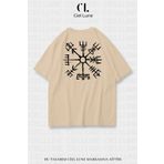 Unisex Kadın Erkek Viking Pusula Vegvisir Baskılı Özel Tasarım Oversize T-shirt