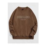 Unisex Kahverengi Chicago Baskılı Bisiklet Yaka Oversize Sweatshirt