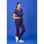 Unisex Kalıp Mor Likralı Hemşire / Doktor Forması Scrubs (Takım) - XS