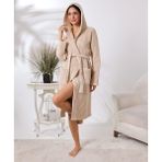 Unisex Kapşonlu Organik Pamuk Waffle Bornoz - 2XL - Vizon