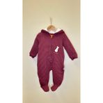 Unisex Kapüşonlu Patikli Tulum Mont- Tavşan - Mürdüm - 6 - 9 Ay