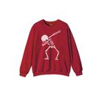 Unisex Kırmızı Sweatshirt İskelet Dansı Dabbing Skeleton Skull Kuru Kafa Baskılı Sweat Kırmızı