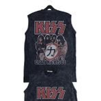 Unisex Kiss Crazy Nights 88 Sırt Baskılı Yıkamalı Bisiklet Yaka Kolsuz Vintage Tişört - XS - Siyah