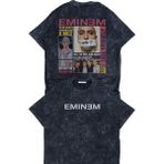 Unisex Lose Your Self Sırt Baskılı Yıkamalı T-Shirt, Oversize Eminem Rap Temalı Vintage Tişört - Siyah - XS