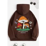 Unisex Mantar Baskılı Oversize Sweatshirt