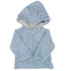 Unisex Mavi Peluş Fermuarlı Kapüşonlu Hırka