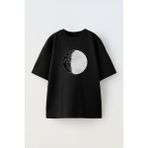 Unisex Metal Poster Selenophiles Love The Moon Tasarım Baskılı Pamuk Sıyah Oversize T-Shirt - Siyah
