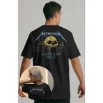 Unisex Metallica North American Tour Sırt Baskılı Tişört, Oversize Rock Band Temalı T-Shirt - Siyah - XS