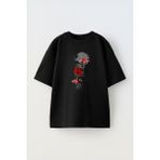 Unisex Minimalist Japon Agac Red Tasarım Baskılı Pamuk Sıyah Oversize T-Shirt - Siyah - XL