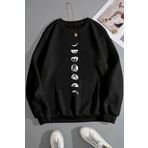 Unisex Moon Phases Bisiklet Yaka Sweatshirt