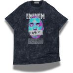 Unisex My Name Is Eminem Yazılı Yıkamalı T-Shirt, Oversize Rapper Temalı Vintage Tişört - Siyah