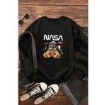 Unisex Nasa Baskılı Bisiklet Yaka Sweatshirt