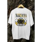 Unisex Nirvana Fece Baskılı Tişört, Oversize Rock Band Temalı Bisiklet Yaka T-Shirt - Beyaz - XS