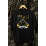Unisex Nirvana Fece Baskılı Tişört, Oversize Rock Band Temalı Bisiklet Yaka T-Shirt - Siyah