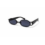 Unisex Oval Güneş Gözlüğü, Siyah Çerçeve, Koyu Gri Cam, Retro Stil