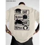 Unisex Oversize Baskılı Pamuklu Bisiklet Yaka Kısa Kollu Beyaz T-Shirt Gunluk Mod Moto - Siyah - XL