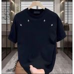 Unisex Oversize Baskılı Pamuklu Bisiklet Yaka Kısa Kollu Siyah T-Shirt Dört Yıldız - XL