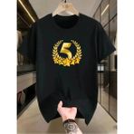 Unisex Oversize Baskılı Pamuklu Bisiklet Yaka Kısa Kollu Siyah T-Shirt Taraftar 5 Yıldız