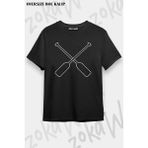 Unisex Oversize Kalıp Kürek Rowing Sport V2 Tasarım Baskılı Tshirt - Siyah