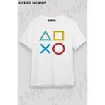 Unisex Oversize Kalıp Playstation Controller Tasarım Baskılı Tshirt - Beyaz - XL