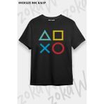 Unisex Oversize Kalıp Playstation Controller Tasarım Baskılı Tshirt - Siyah