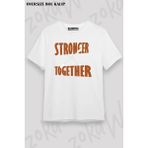 Unisex Oversize Kalıp Stronger Together, Kürek Tasarım Baskılı Tshirt - Beyaz