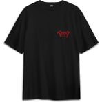 Unisex Pamuk Siyah Berserk Manga Anime Guts Kılıç Ön Sırt Baskılı Oversize Tişört - XL