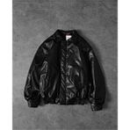 Unisex Premium Oversize Vintage Bomber Deri Ceket - Siyah - XL