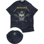Unisex Punkist Skull Metallica Ense Baskılı Yıkamalı T-Shirt,oversize Rock Band Temalı Retro Tişört - Siyah - 2XL