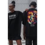 Unisex Renkli LED Zeppeli Sırt Baskılı Tişört, Oversize Rock Band Temalı Bisiklet Yaka T-Shirt - Siyah