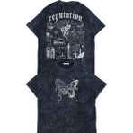 Unisex Reputation Albüm Sırt Baskılı Yıkamalı T-Shirt, Oversize Taylor Swift Temalı Vintage Tişört - Siyah - XL