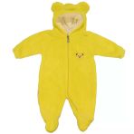 Unisex Sarı Peluş Ayı Nakışlı Patikli Kapşonlu Tulum