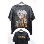 Unisex Sırt Baskılı One Piece Gear 5 Luffy Vintage Tişört, Oversize Anime Baskılı Yıkamalı T-Shirt - XL - Siyah