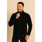 Unisex Siyah Anti-Pilling Tüylenme Yapmayan Standart Fit Tam Fermuarlı Soğuk Geçirmez Polar Hırka - XL