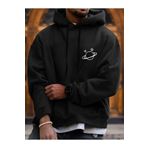 Unisex Siyah Gezegen Baskılı Kapşonlu Oversize Sweatshirt