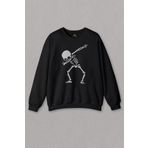 Unisex Siyah Sweatshirt İskelet Dansı Dabbing Skeleton Skull Kuru Kafa Baskılı Sweat