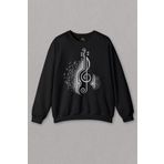 Unisex Siyah Sweatshirt Sol Anahtarı Gitar Guitar Saz Rock Caz Müzik Baskılı Sweat