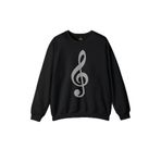Unisex Siyah Sweatshirt Sol Anahtarı Müzik Nota Es Gitar Saz Bağlama Baskılı Sweat Siyah